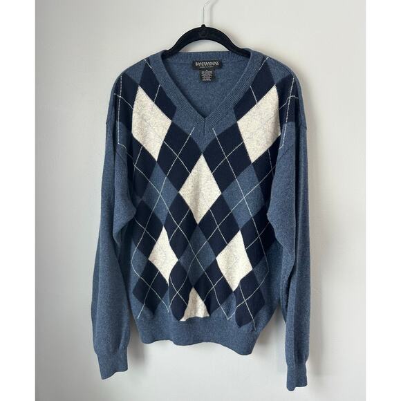 Hathaway Platinum Made in Italy Cashmere Men's Argyle Sweater Size M - Picture 1 of 8